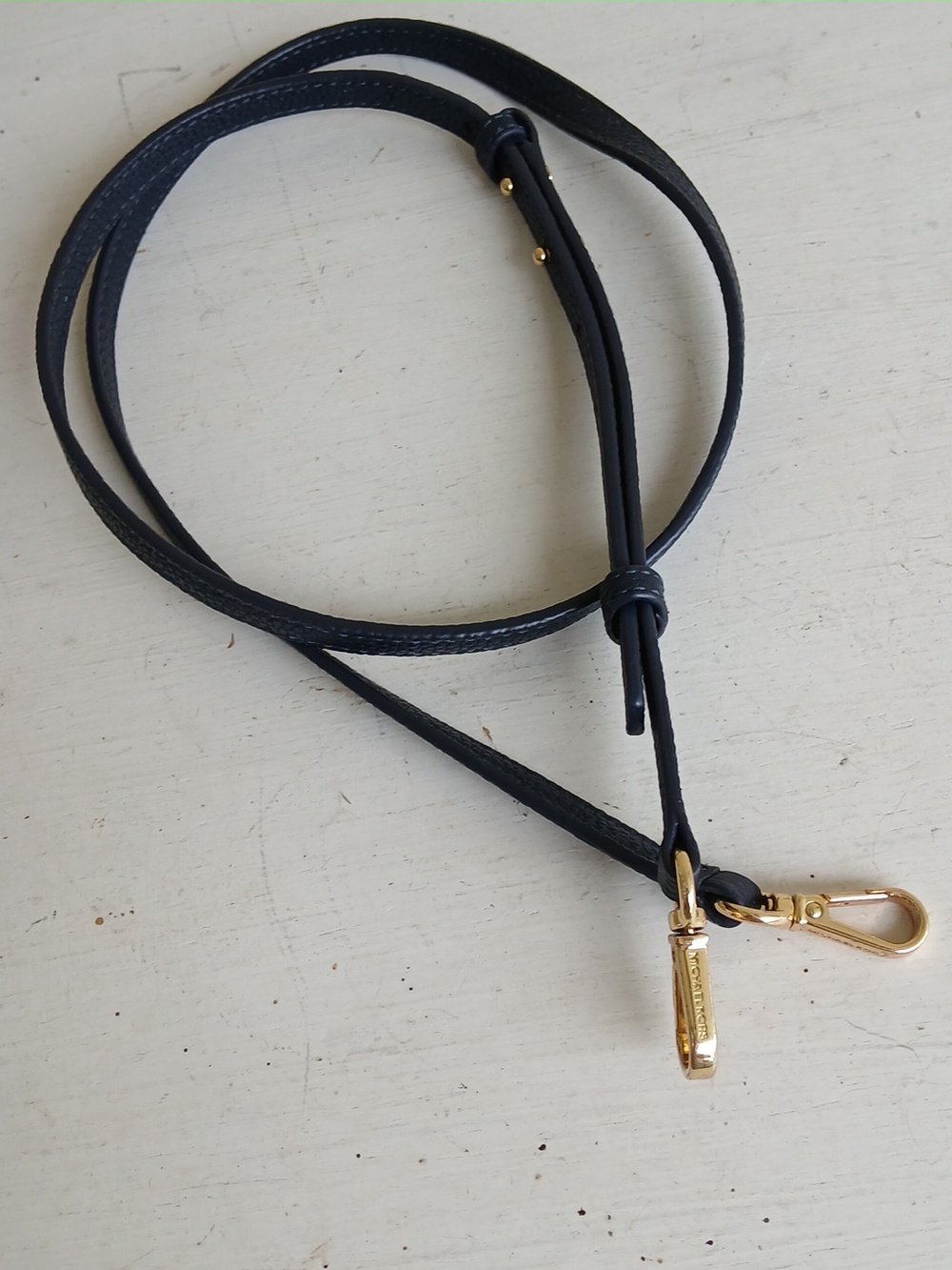 Dark Blue Leather Replacement Bag Strap with gold tone hardware